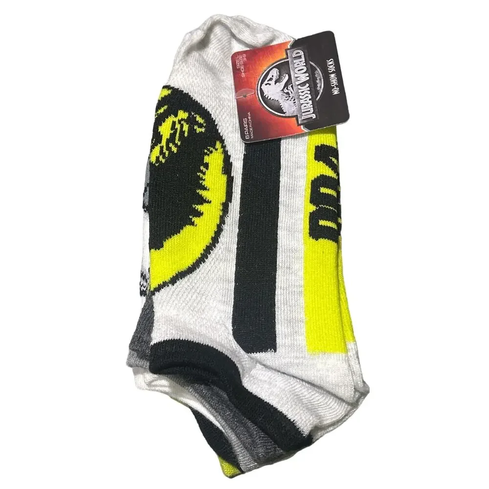 NEW Jurassic World Boys’ No Show Socks, 6-Pack Large - Shoe Size: 3-9 Dinosaur